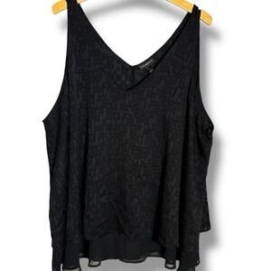 Lane Bryant Tank Women's Sz 26 Black Double Layer Chiffon Whimsigoth V-Neck